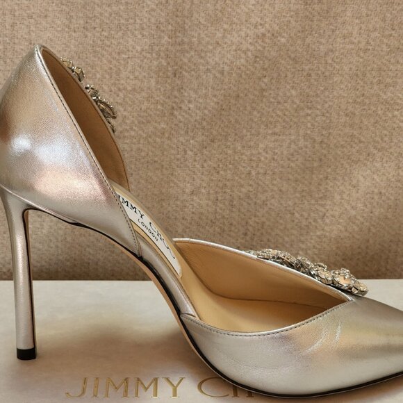 immy Choo Teja 100mm Silver Leather Crystal D'orsay Pump - Picture 11 of 13